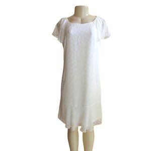 Karl Lagerfeld White Sheer Dot Short Sleeve Dress Size 8
